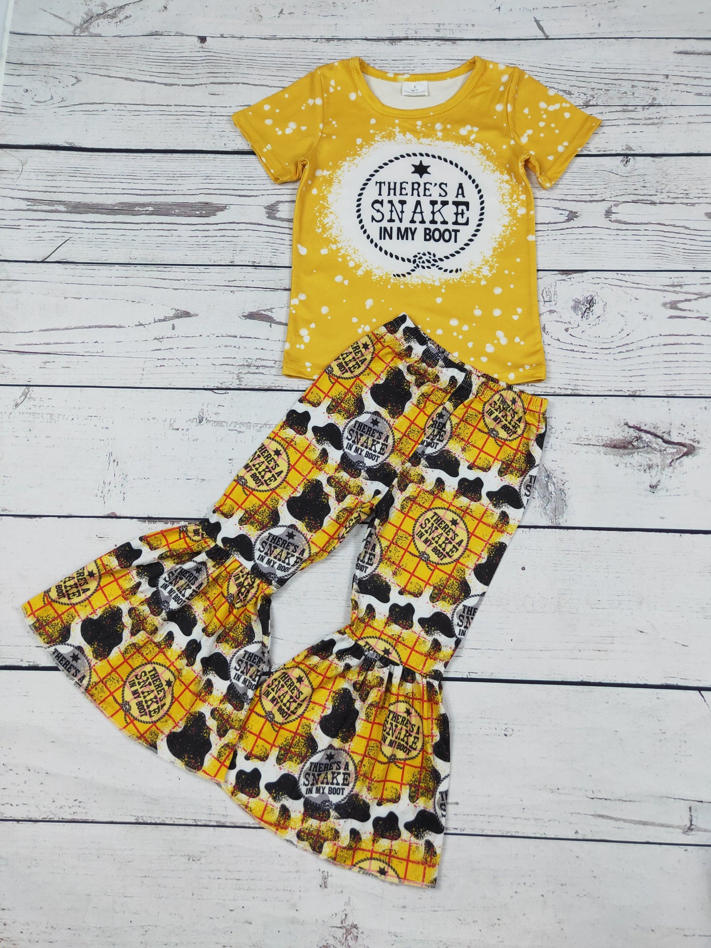 Yellow Printed Western Girls Top Pants Set