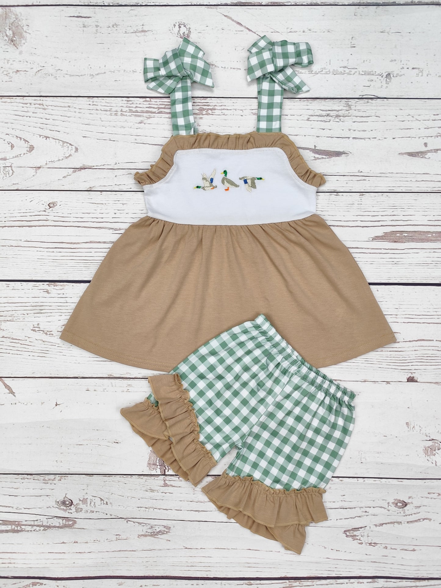 Baby Girl Duck Appliqué Checkered Print Set