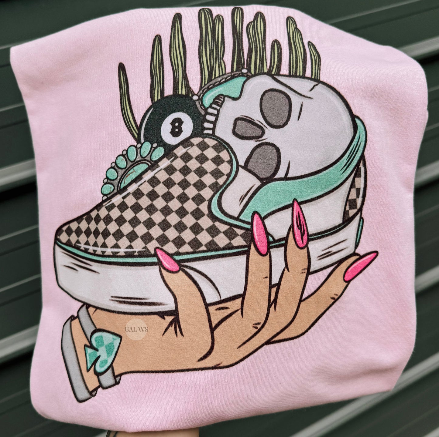 checker shoe & skull tee or sweatshirt