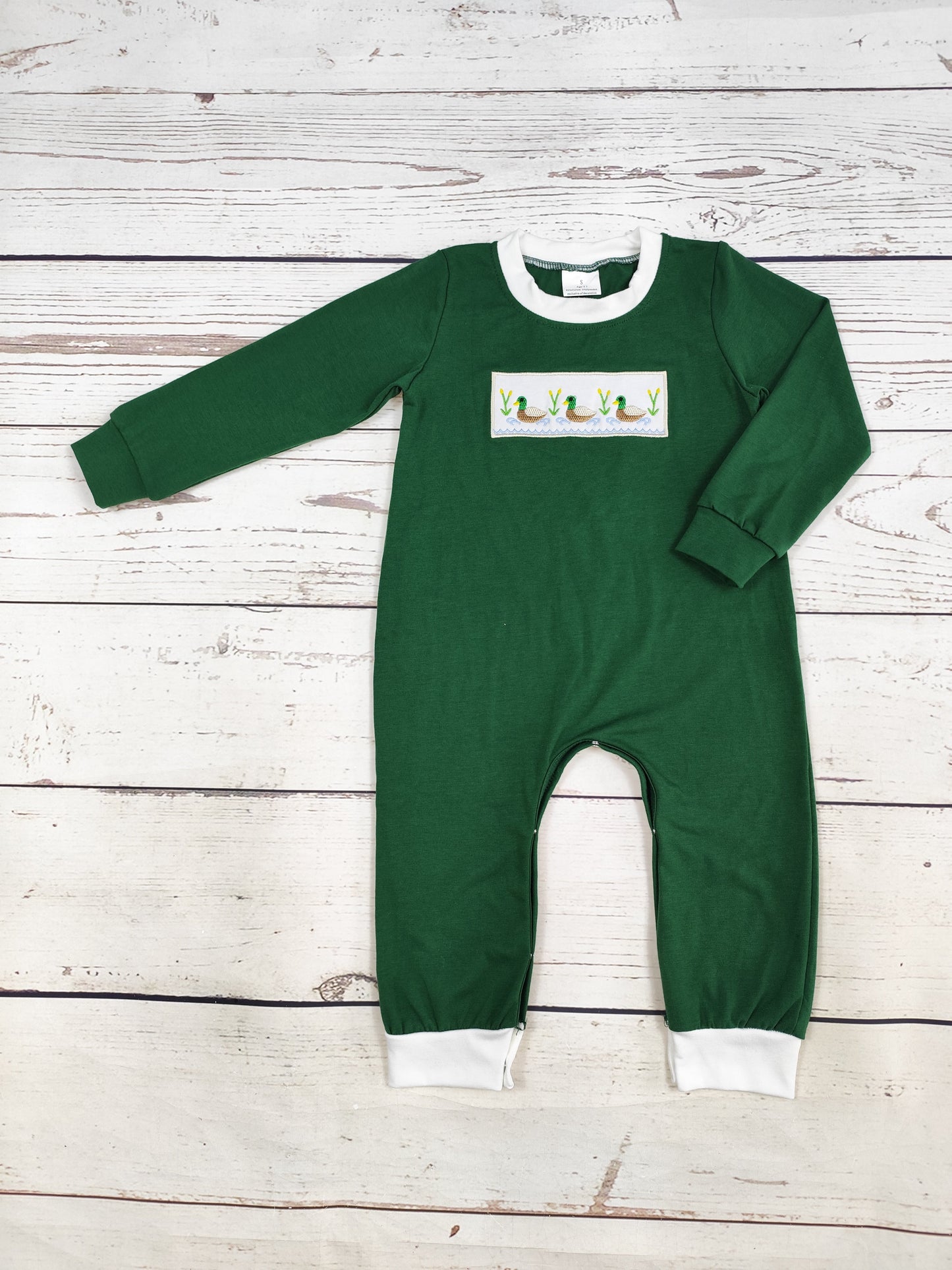 Green Duck Appliqué Cotton Romper