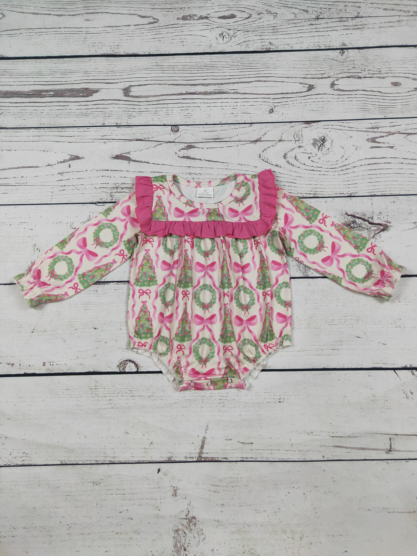 Pink Ruffle Bow Printed Christmas Baby Bubble