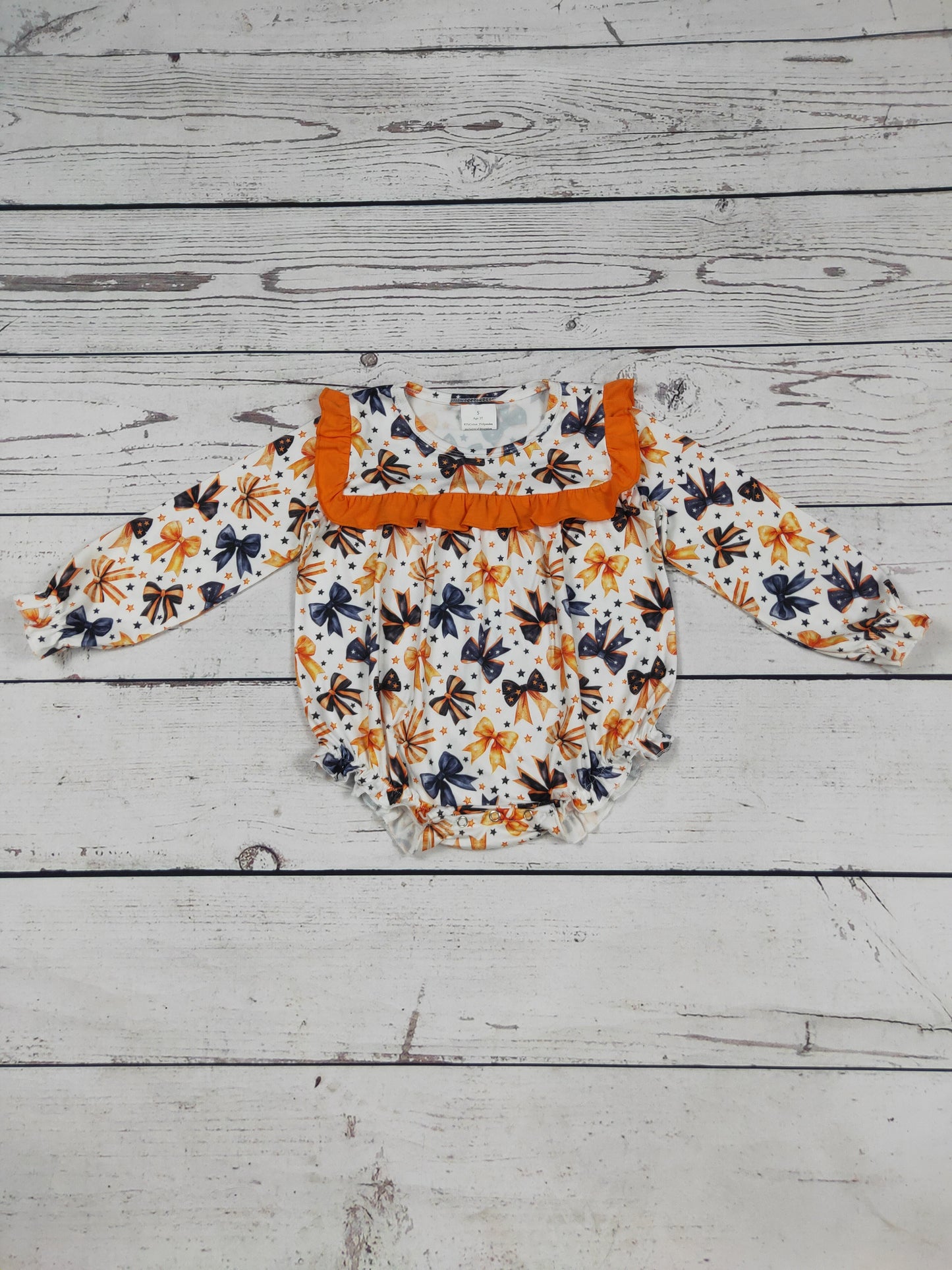 Bow Printed Halloween Baby Girls Bubble