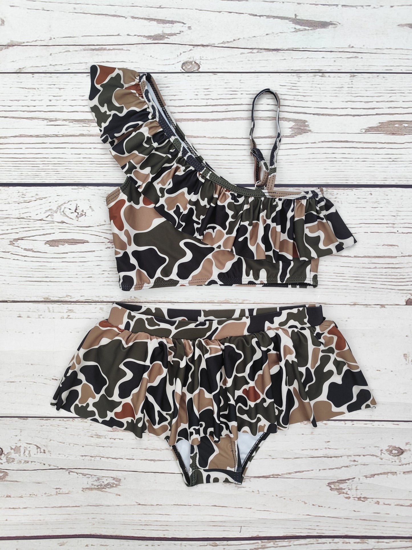 Retro Camouflage Printed Two Piece Swimwear
