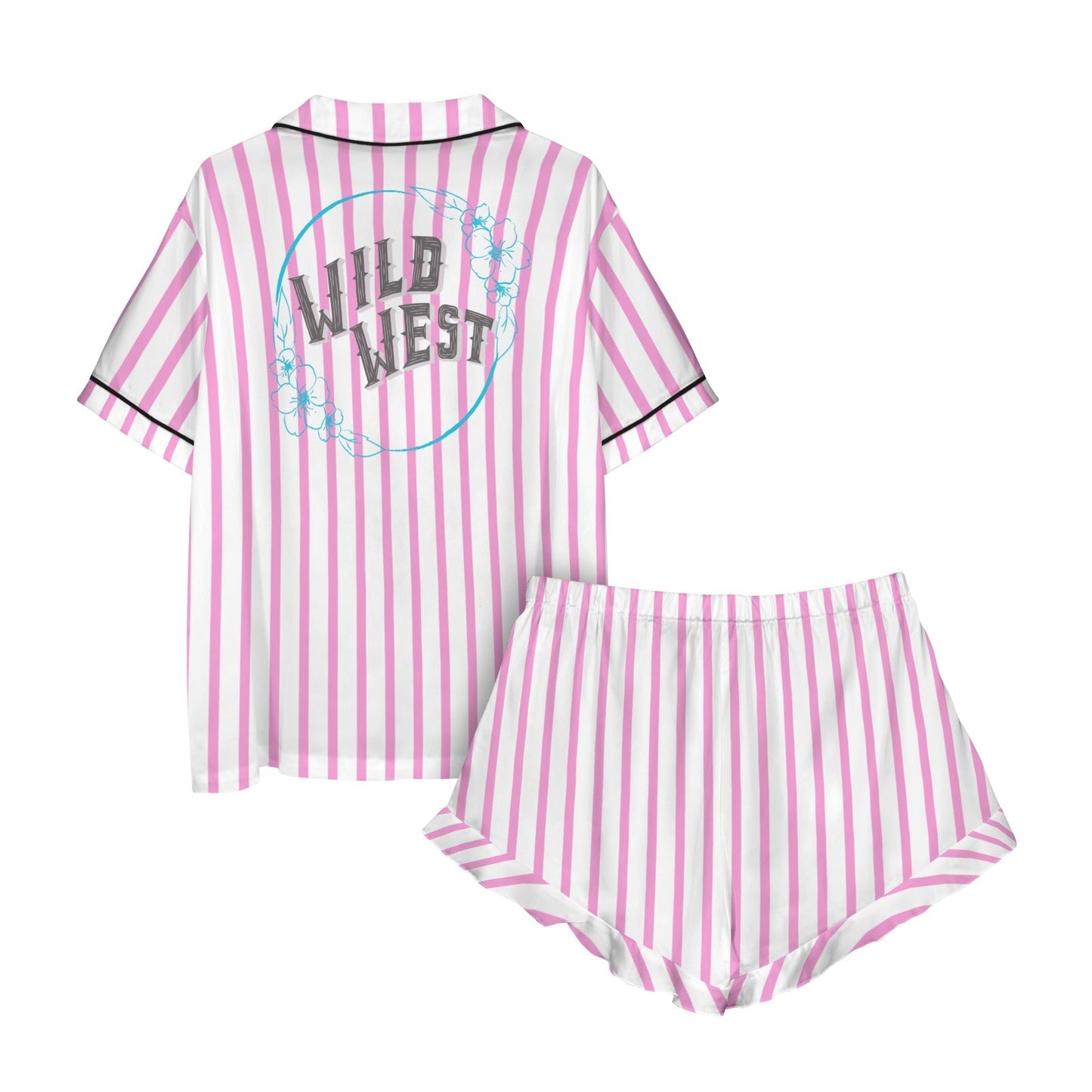 Baha Ranch Retro Pop Western Wild West Pink Pin Stripe Satin Pajamas