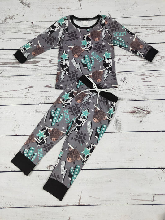 Howdy Cow Printed Western Pajamas Set