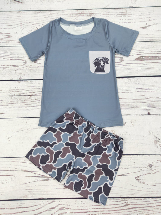 Boys Dog Camouflage Printed Shorts Set