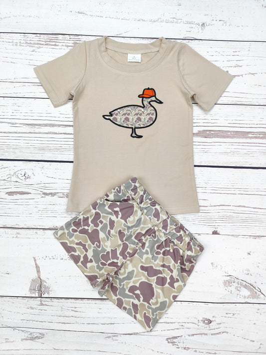 Boys Camouflage Duck Appliqué Top Shorts Set