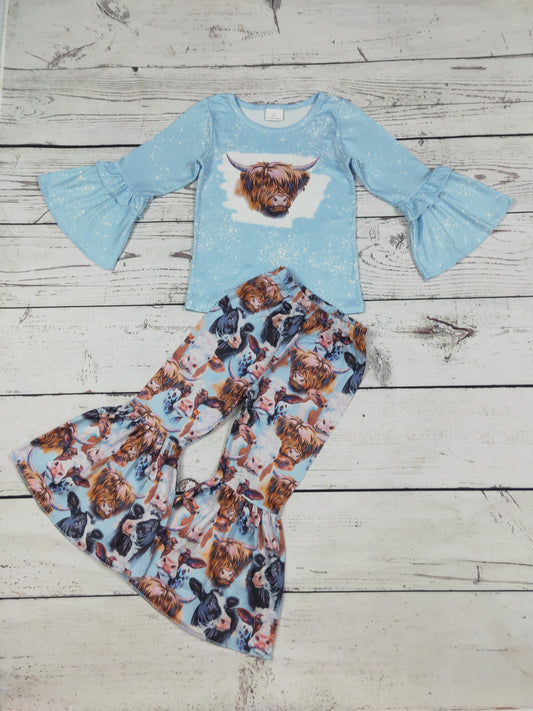 Cow Printed Western Girls Top Pants Set