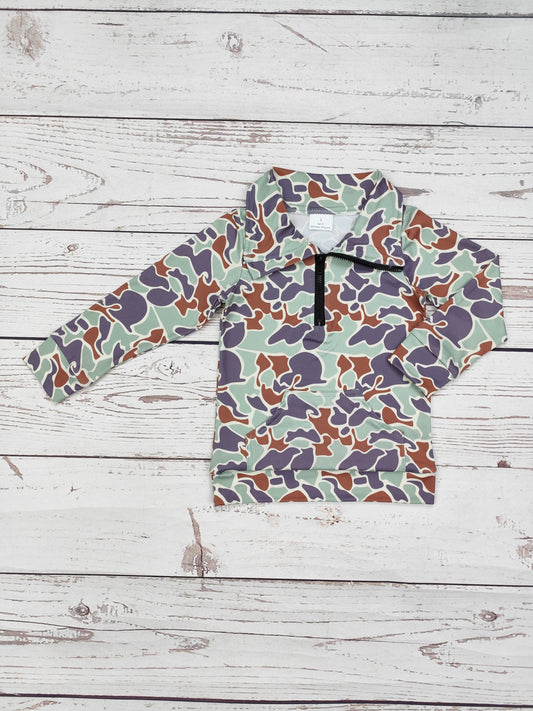 Kids Boys Camouflage Zip Pullover with Pocket
