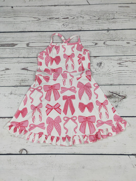 Pink Bow Print Girls Athletic Dresses