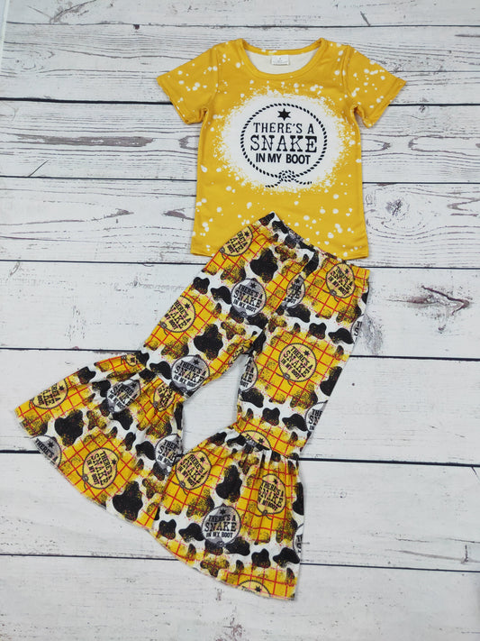 Yellow Printed Western Girls Top Pants Set