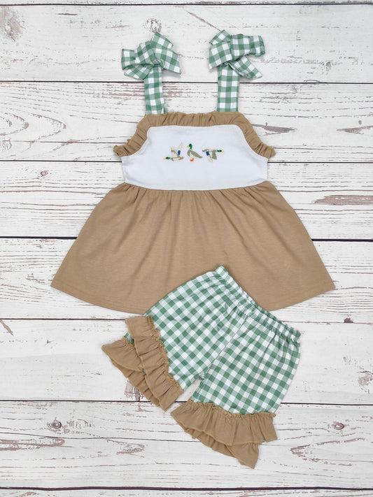 Baby Girl Duck Appliqué Checkered Print Set