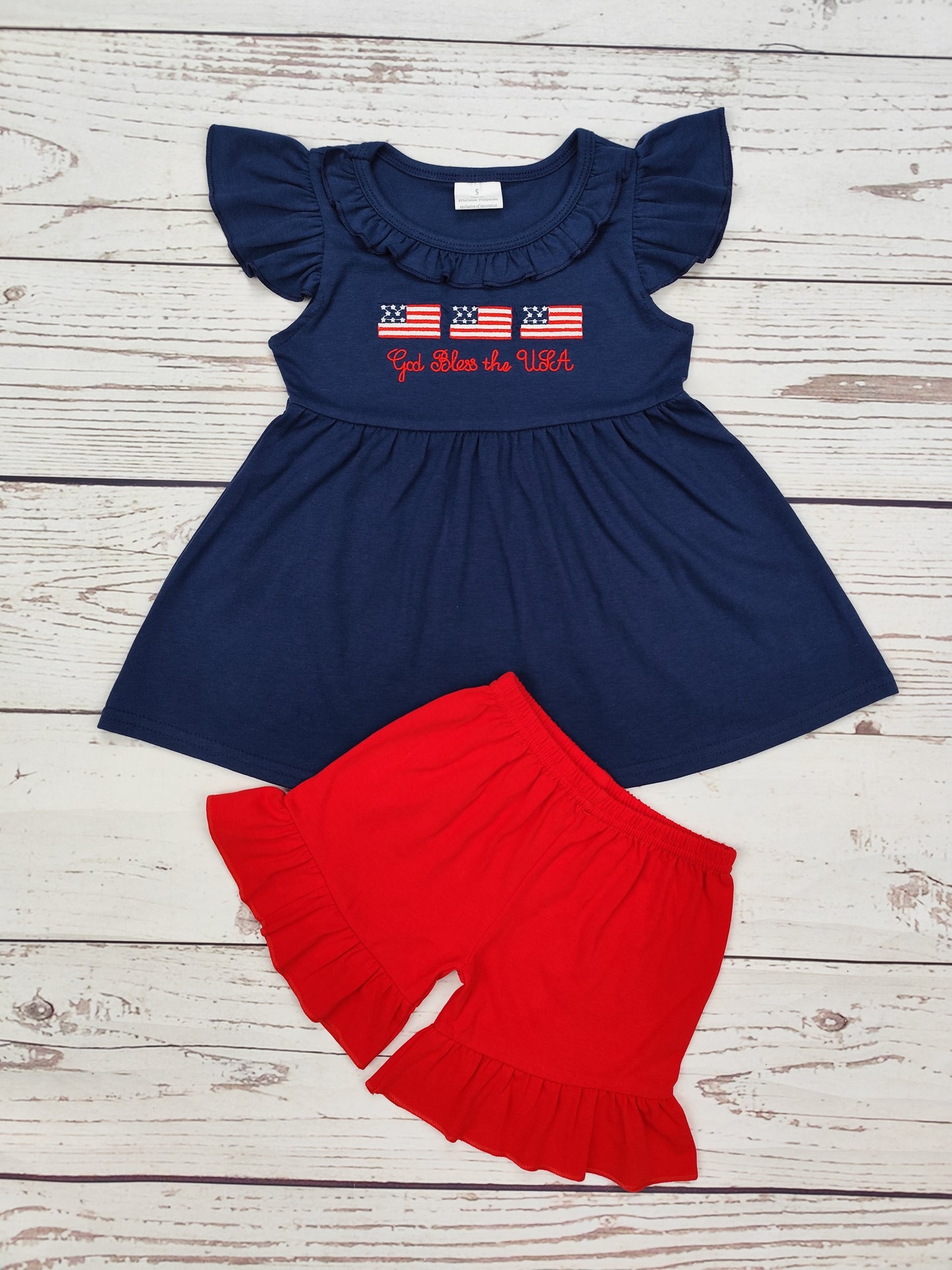 Baby Girl Appliqué Patriotic Shorts Set