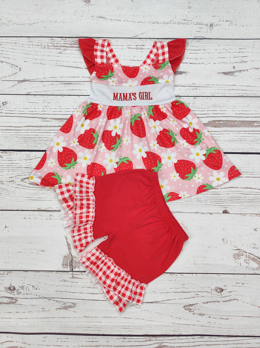 Mama's Girl Appliqué Strawberry Print Set