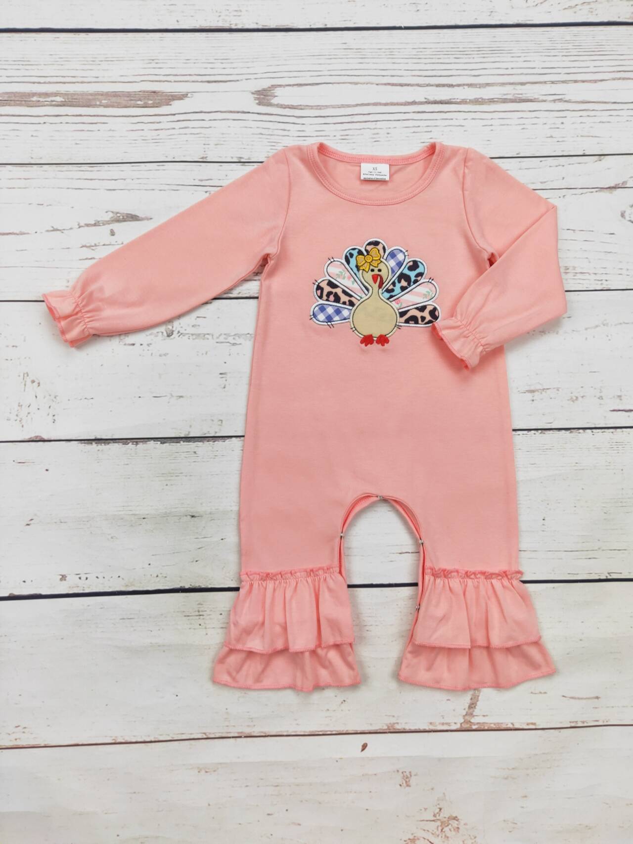 Baby Cotton Turkey Appliqué Thanksgiving Day Romper