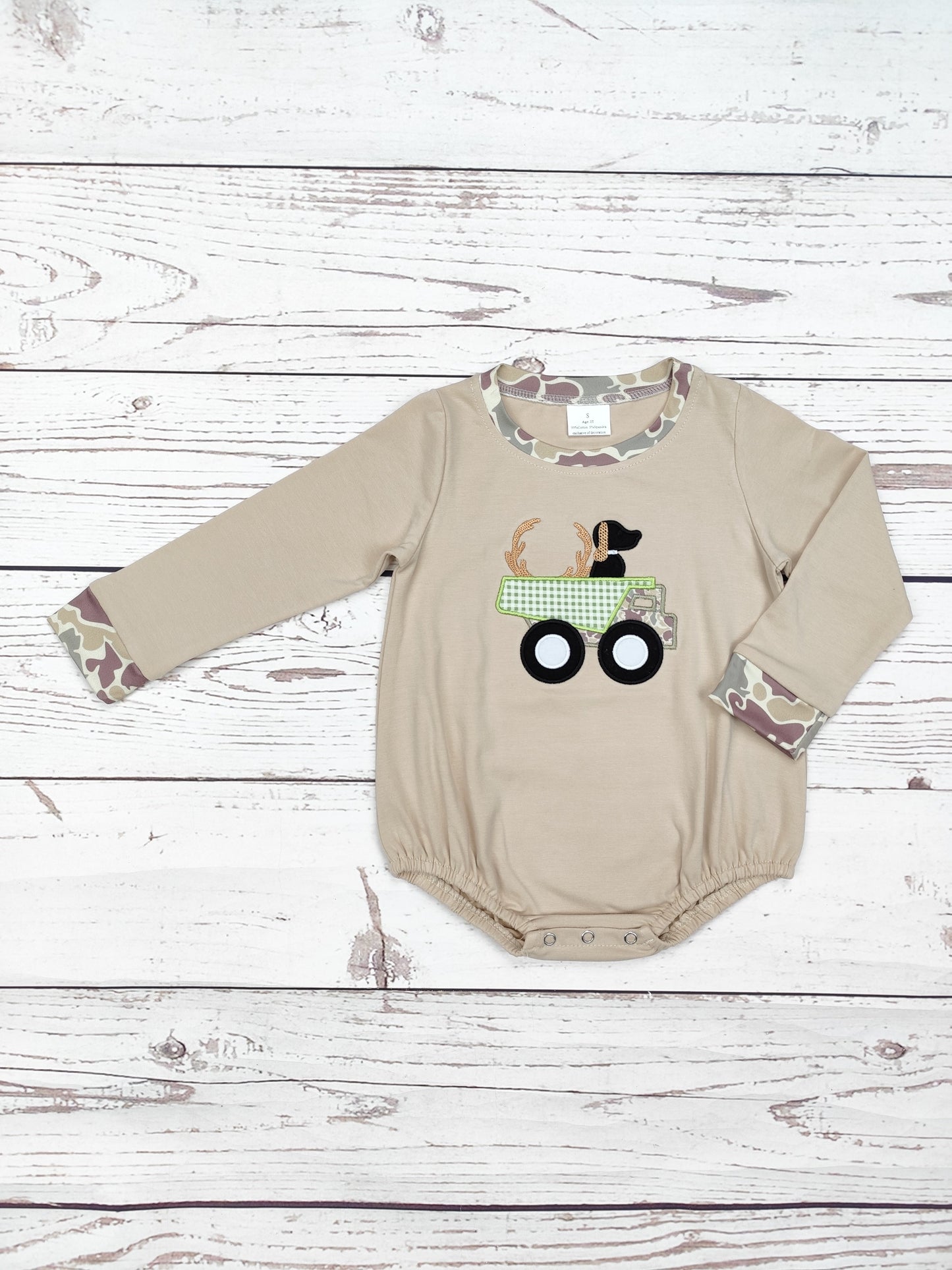 Boy Camouflage Dog Appliqué Bubble