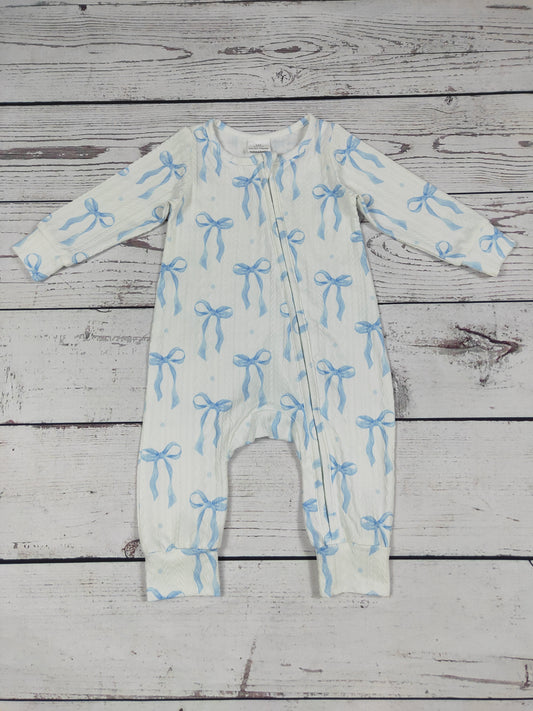 Light Blue Bow Baby Zip Sleeper