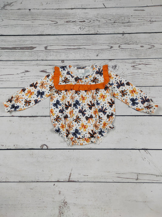 Bow Printed Halloween Baby Girls Bubble