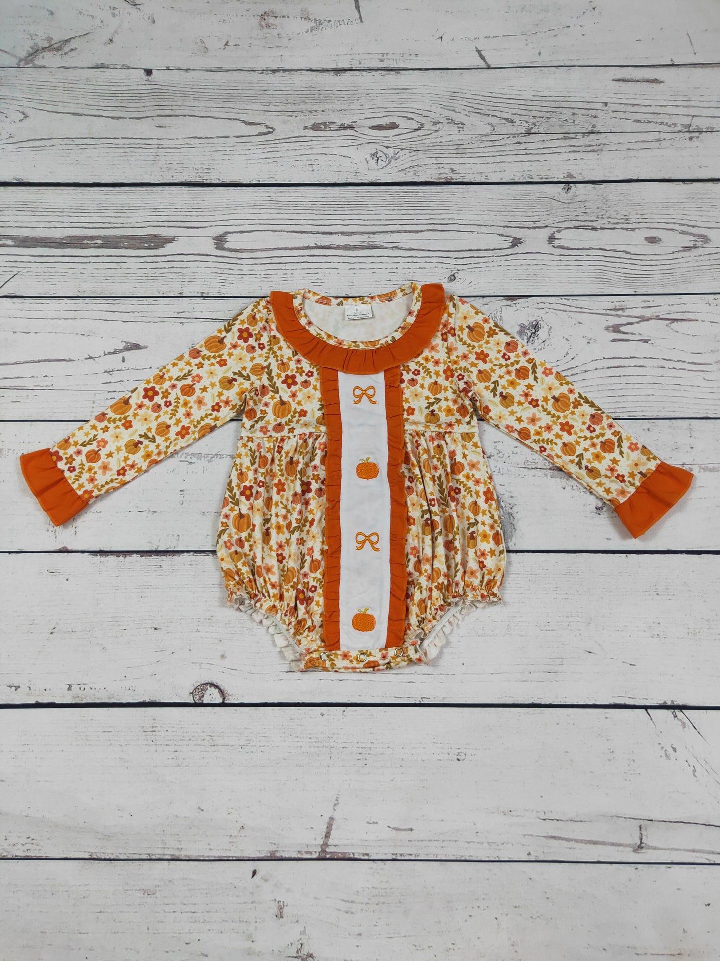 Baby Girl Pumpkin Bow Appliqué Bubble