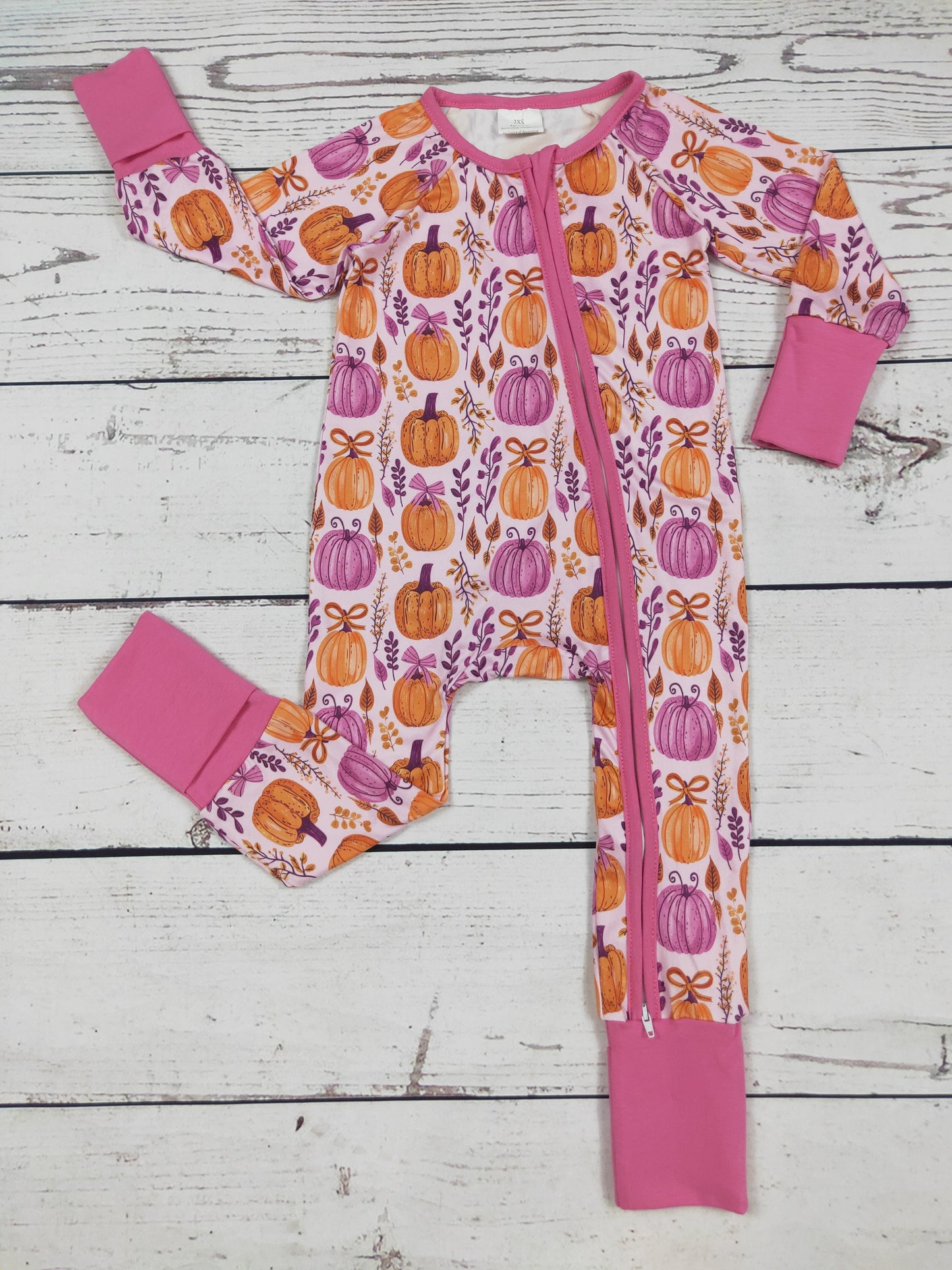 Baby Girl Pumpkin Bow Printed Zipper Sleeper