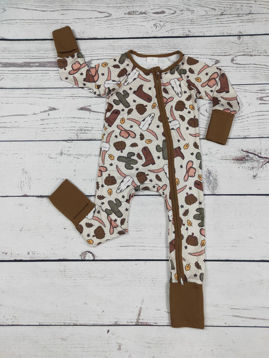 Pumpkin Cow Printed Western Baby Zipper Sleeper