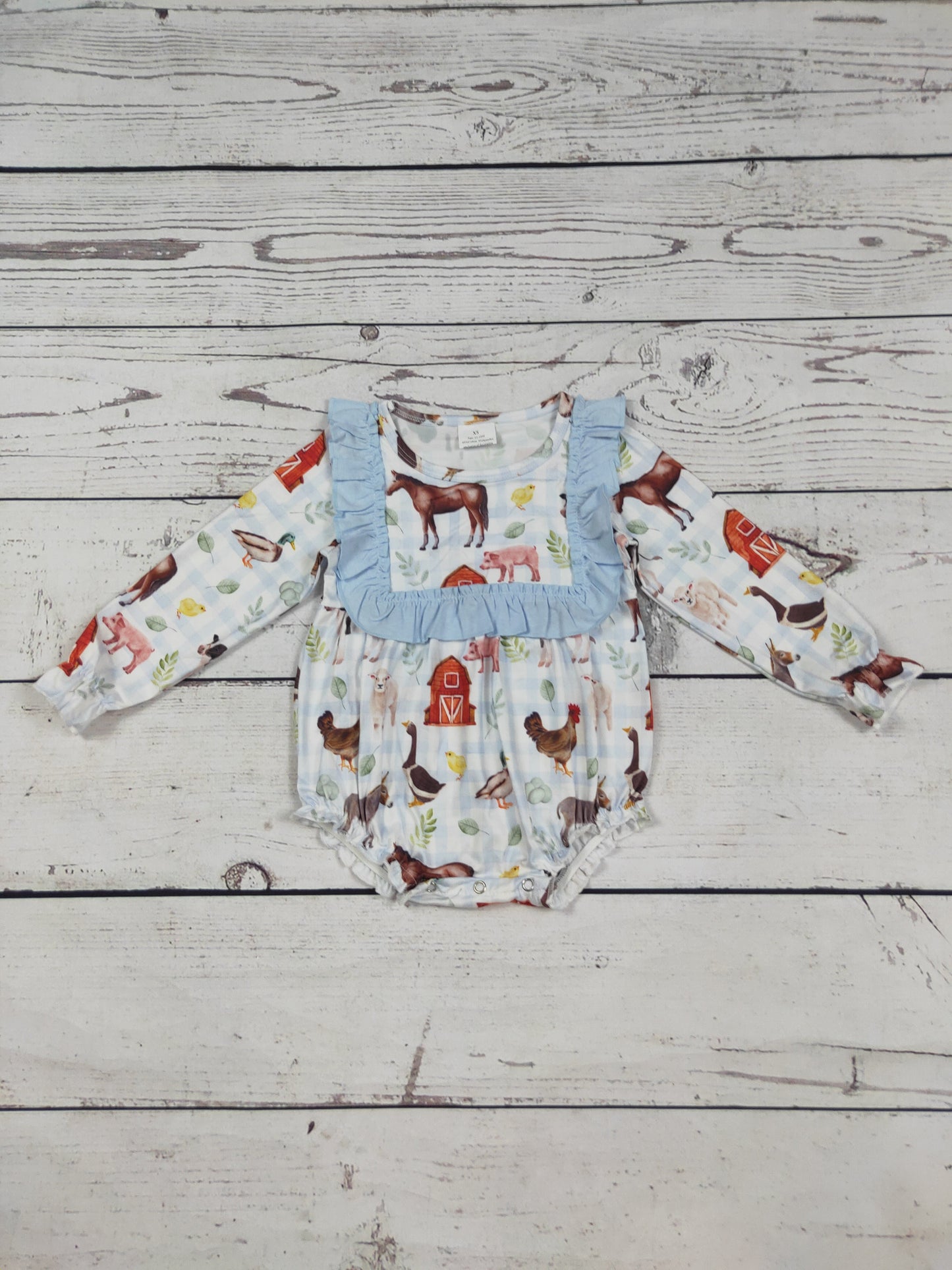 Gingham Printed Farm Baby Girls Bubble