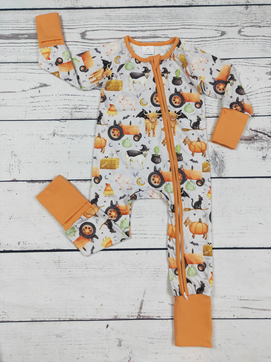 Baby Kids Farm Printed Halloween Zipper Sleeper