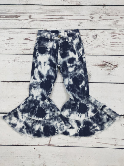 Girls Tie Dye Printe Bell Bottom Jeans