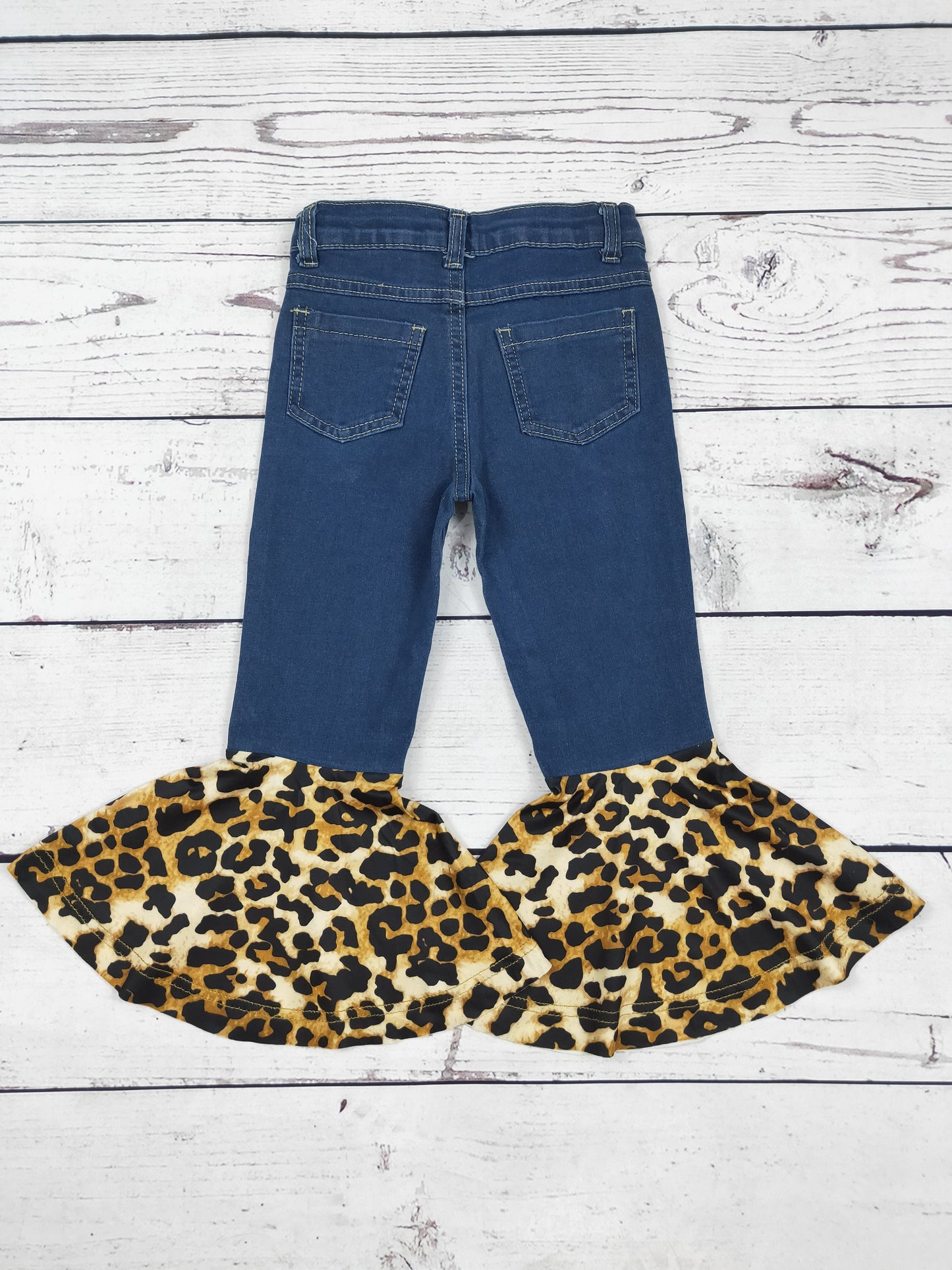 Girls Cheetah Printed Flare Jeans