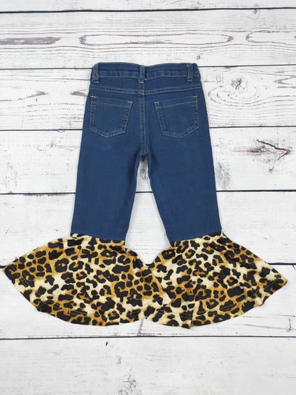 Girls Cheetah Printed Flare Jeans