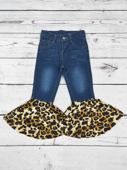 Girls Cheetah Printed Flare Jeans