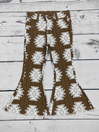 Girls Western Printed Flare Jeans