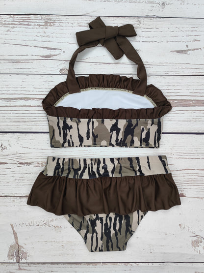 Camouflage Printed Two Piece Ruffle Swimwear