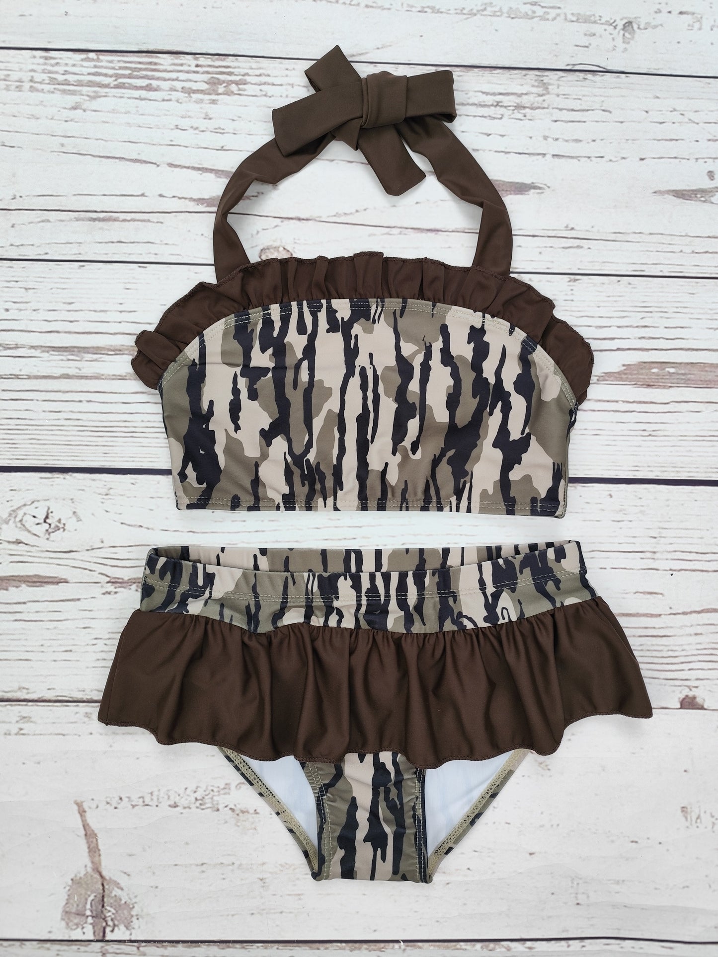 Camouflage Printed Two Piece Ruffle Swimwear