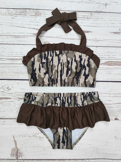 Camouflage Printed Two Piece Ruffle Swimwear