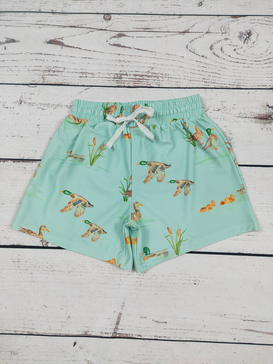 Boys Green Mallard Printed Boardshorts