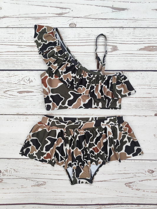 Retro Camouflage Printed Two Piece Swimwear