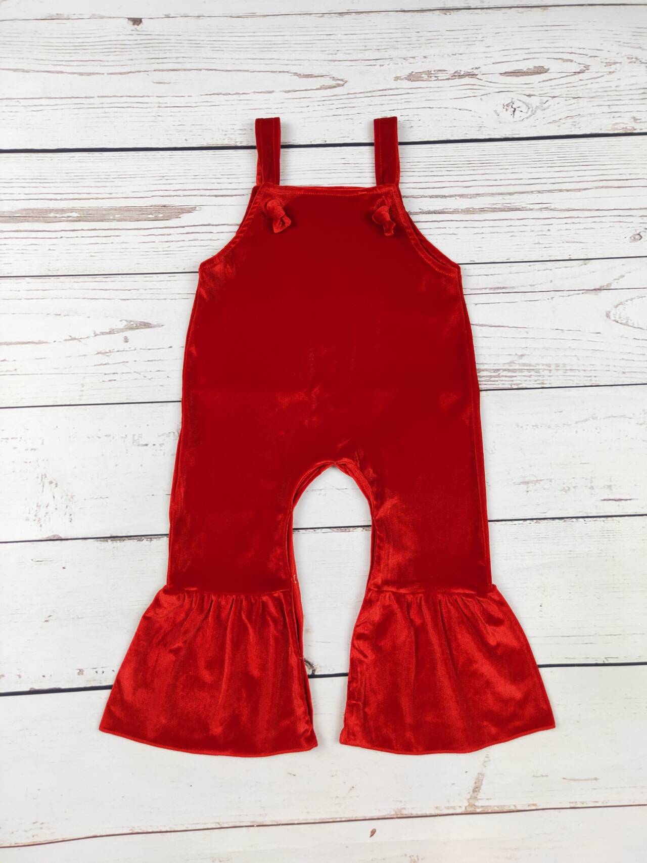 Girls Red Velvet Overalls