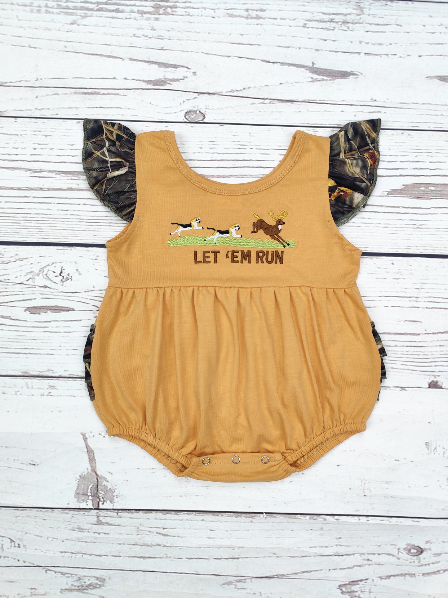 Baby Girl Deer Appliqué Camouflage Ruffle Bubble