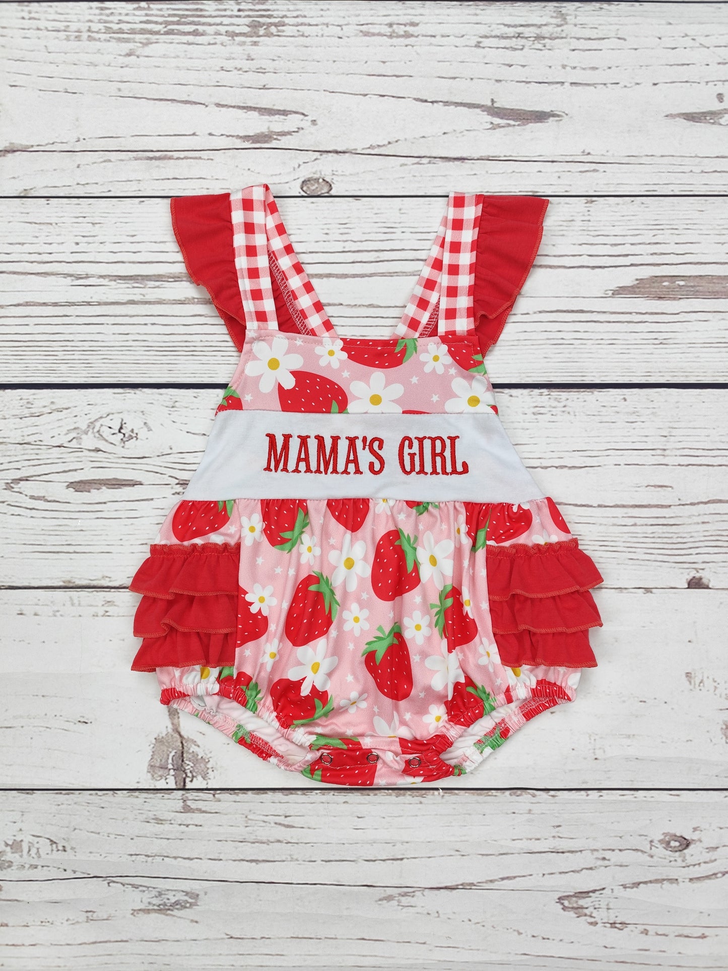 Mama's Girl Appliqué Strawberry Print Bubble