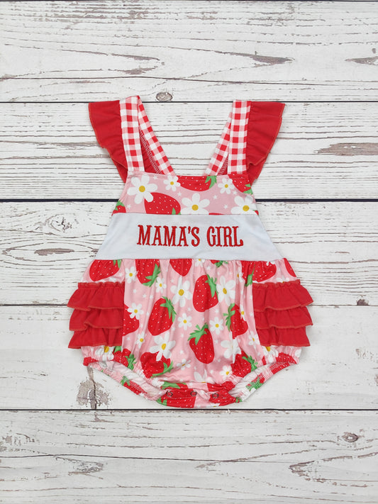 Mama's Girl Appliqué Strawberry Print Bubble