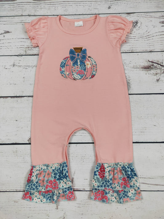 Floral Pumpkin Appliqué Baby Fall Romper