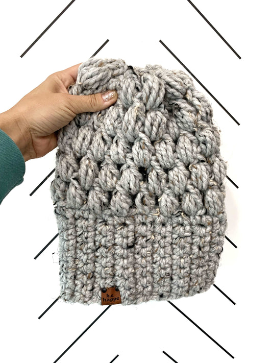 Crochet Slouch Hat | Marble Grey Slouchy Beanie