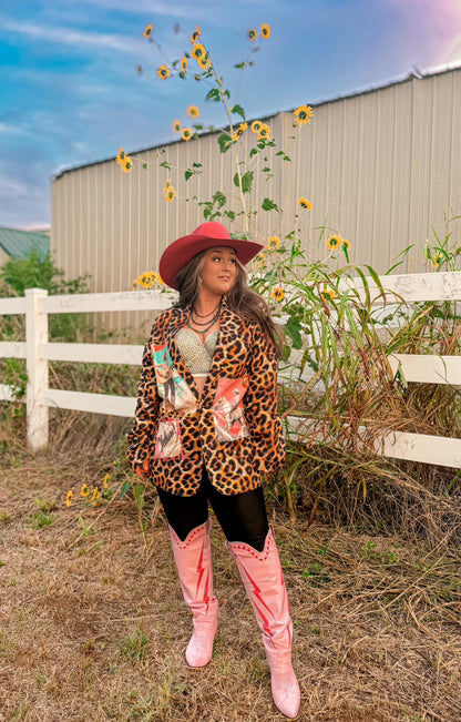 Baha Ranch Retro Pop Western Wild West Leopard Blazer
