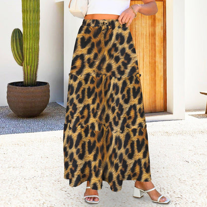 Baha Ranch Retro Pop Western Leopard Print Maxi Prairie Skirt