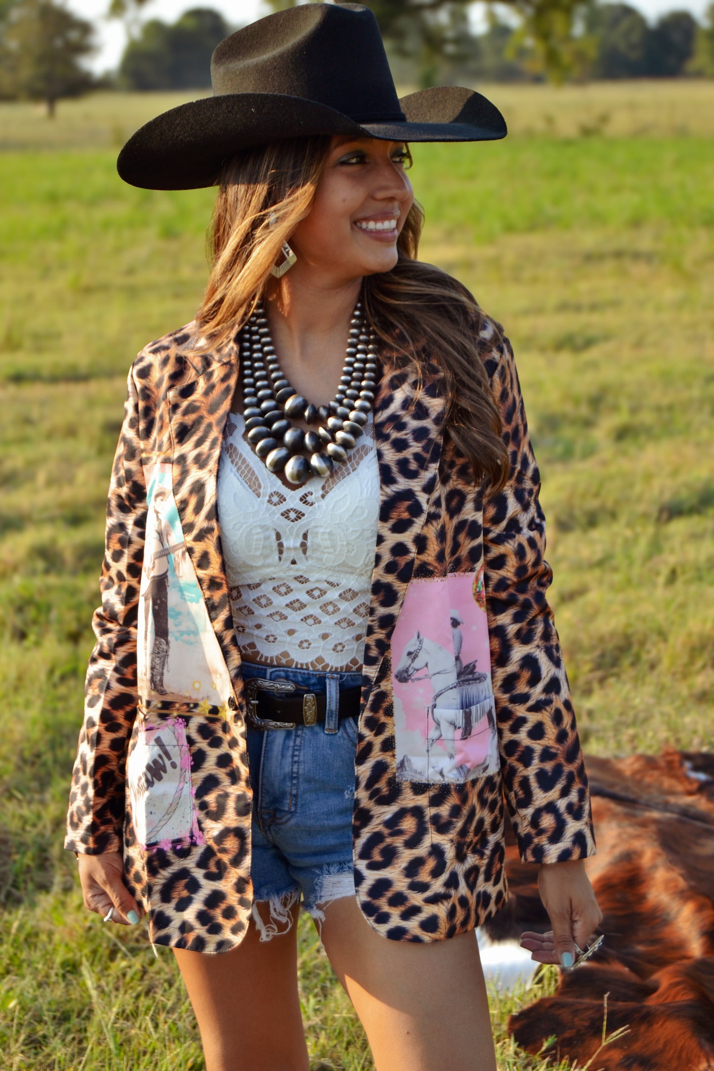 Baha Ranch Retro Pop Western Wild West Leopard Blazer