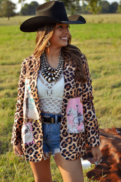 Baha Ranch Retro Pop Western Wild West Leopard Blazer